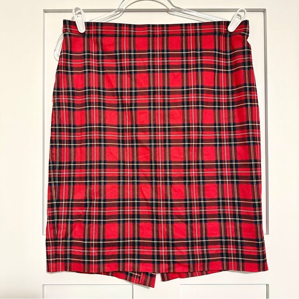 J. Crew Women’s Classic Red Stewart Tartan Cotton Sateen Pencil Skirt • 12